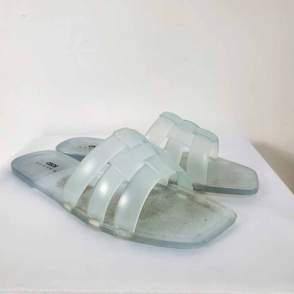 ASOS US size 9 Clear Wide fit Frame Woven Jelly Flat Mules